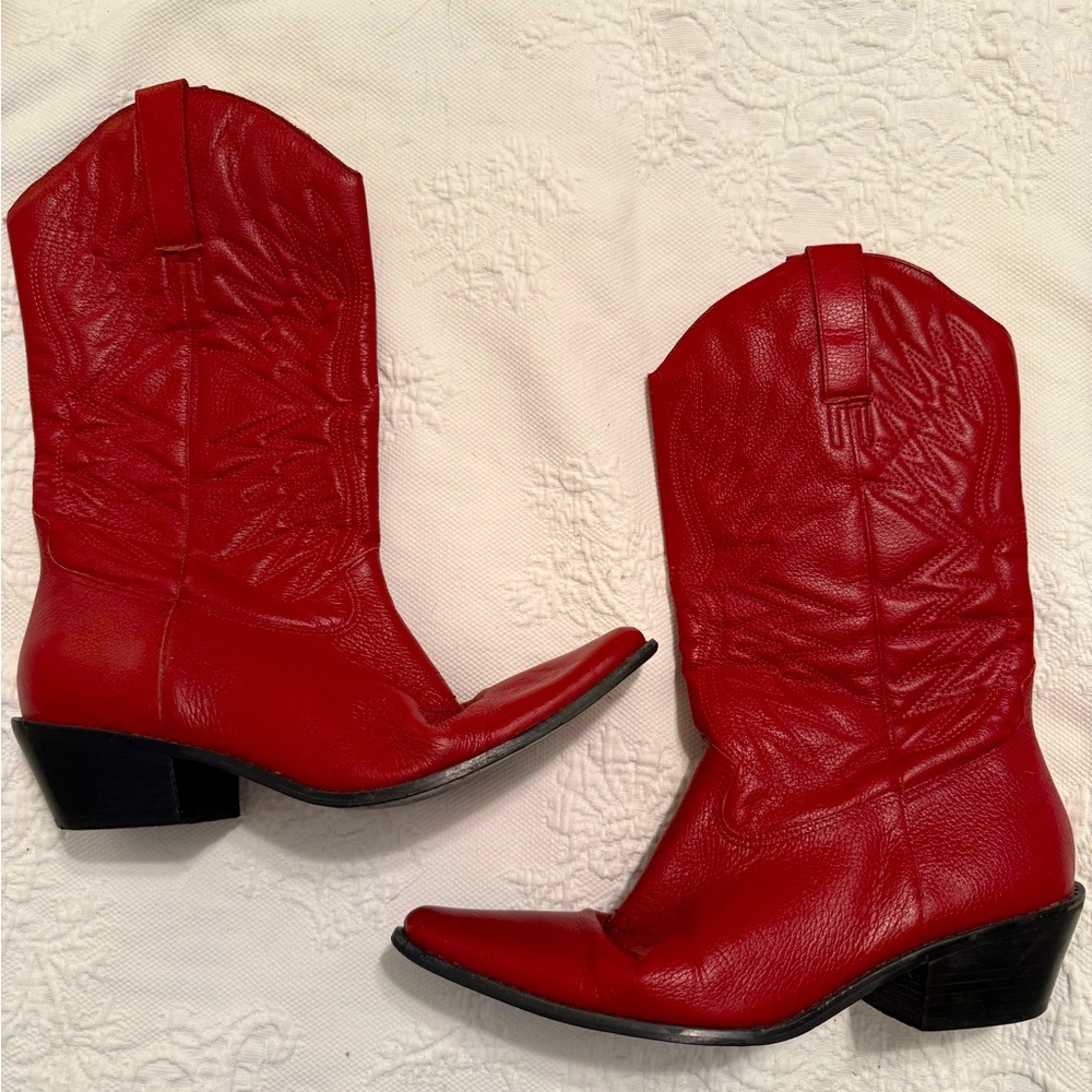 Genuine Leather Cowgirl Boots, Size 8